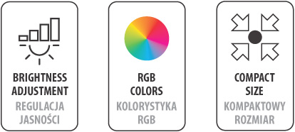 Преимущества KME DG8 Compact: регулировка яркости, RGB цвета, компактный размер